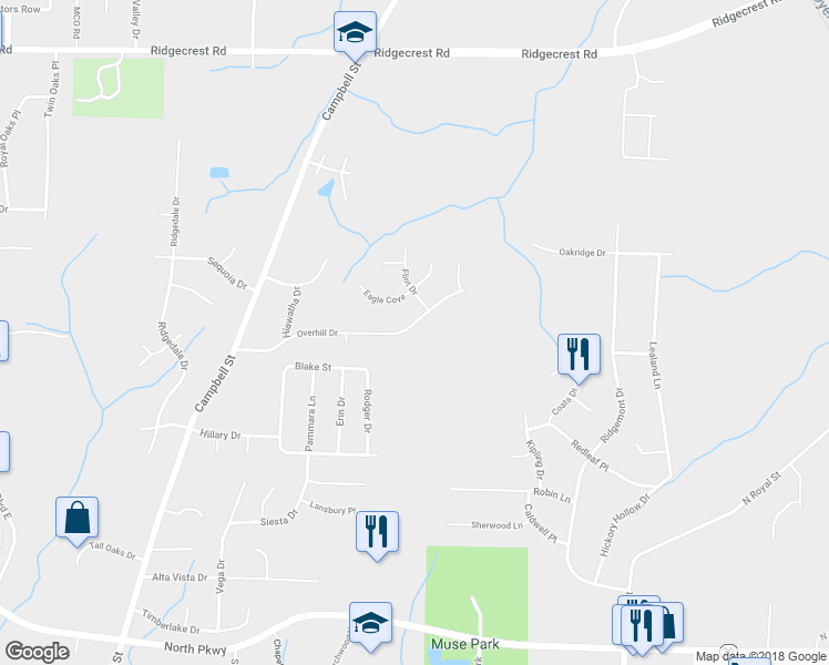 map of restaurants, bars, coffee shops, grocery stores, and more near 54 Overhill Drive in Jackson