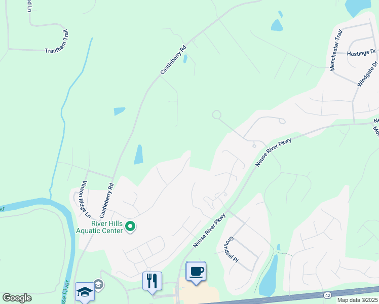map of restaurants, bars, coffee shops, grocery stores, and more near 267 River Hills Drive in Clayton