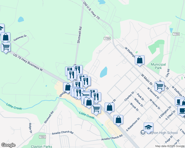 map of restaurants, bars, coffee shops, grocery stores, and more near 272 Liam Street in Clayton