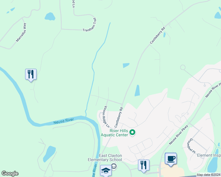map of restaurants, bars, coffee shops, grocery stores, and more near 236 Vinson Ridge Lane in Clayton