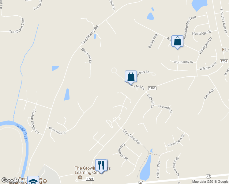 map of restaurants, bars, coffee shops, grocery stores, and more near 3646 East Cotton Gin Drive in Clayton