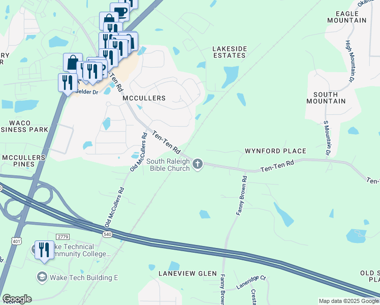 map of restaurants, bars, coffee shops, grocery stores, and more near 8601 Ten-Ten Road in Raleigh
