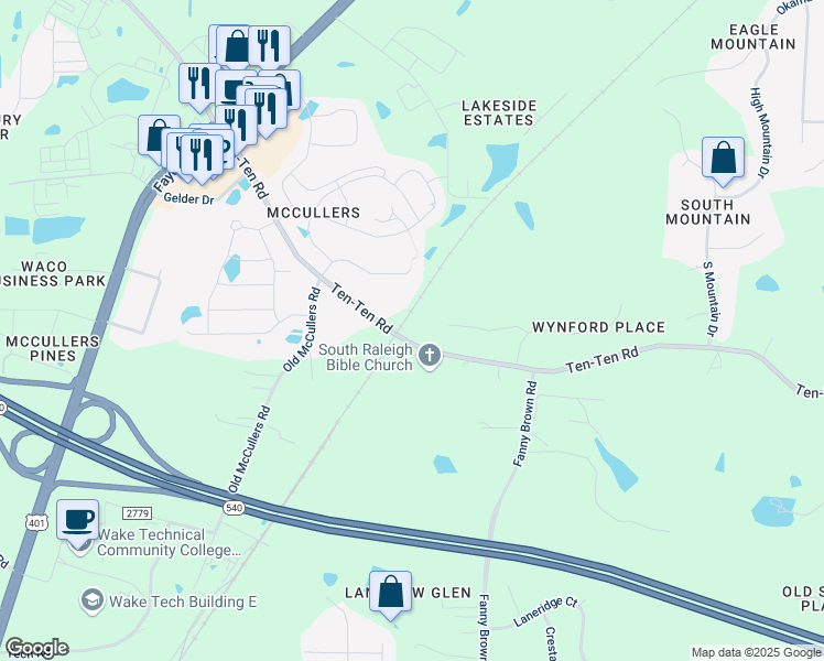 map of restaurants, bars, coffee shops, grocery stores, and more near 8601 Ten-Ten Road in Raleigh
