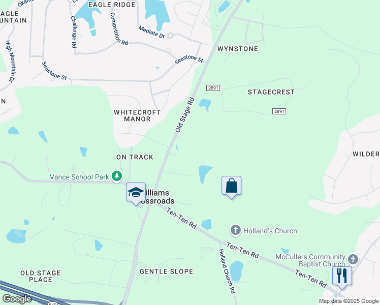 map of restaurants, bars, coffee shops, grocery stores, and more near 8601 Old Stage Road in Raleigh