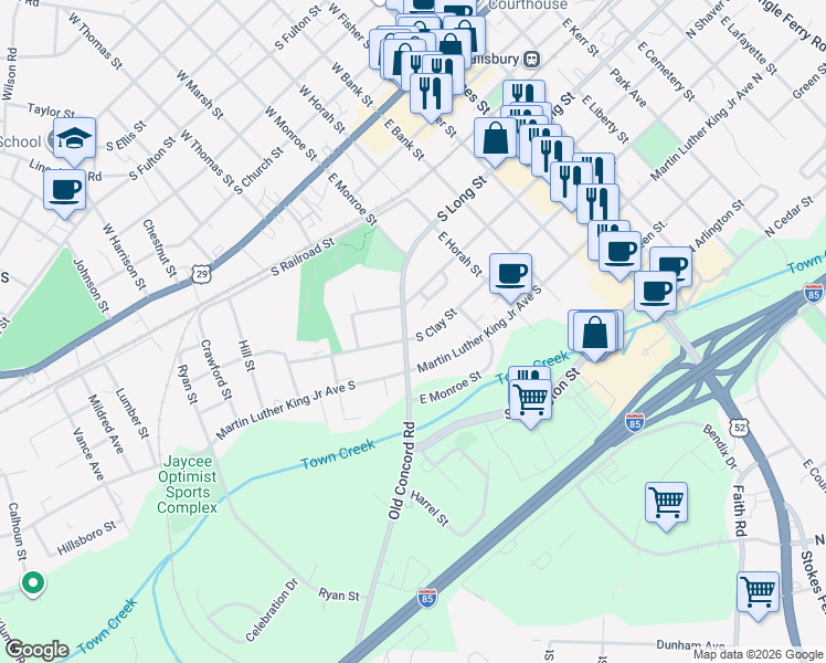 map of restaurants, bars, coffee shops, grocery stores, and more near 524 Sonny Acres Drive in Salisbury