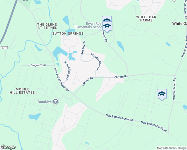map of restaurants, bars, coffee shops, grocery stores, and more near 105 Whitetail Deer Lane in Garner