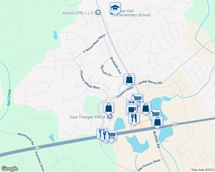 map of restaurants, bars, coffee shops, grocery stores, and more near 11 Willow Bend Court in Clayton