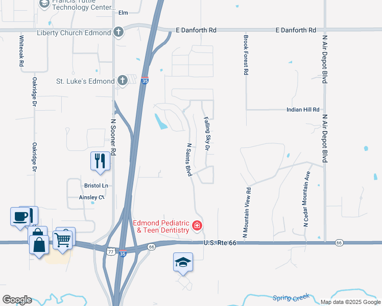 map of restaurants, bars, coffee shops, grocery stores, and more near 501 Outer Banks Way in Edmond