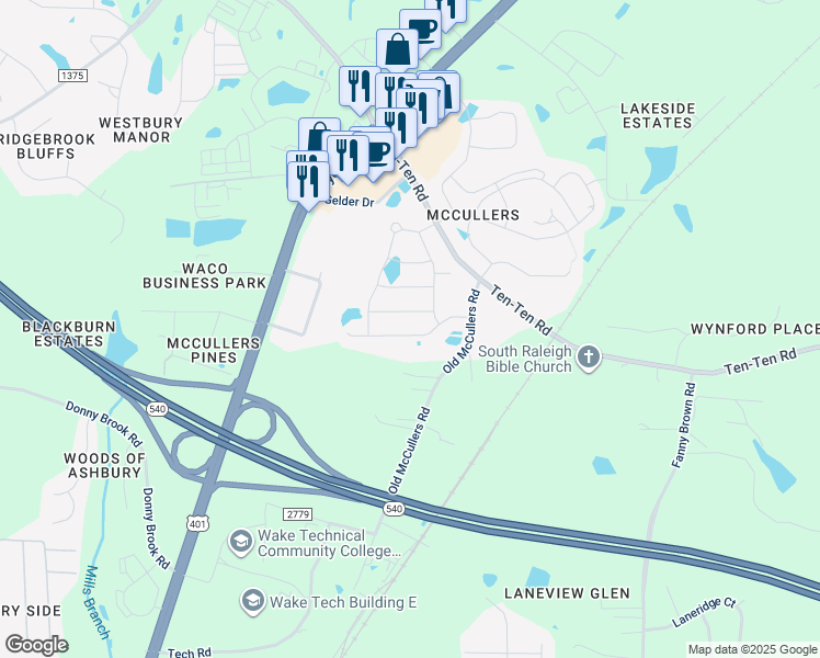 map of restaurants, bars, coffee shops, grocery stores, and more near 2032 Travern Drive in Raleigh