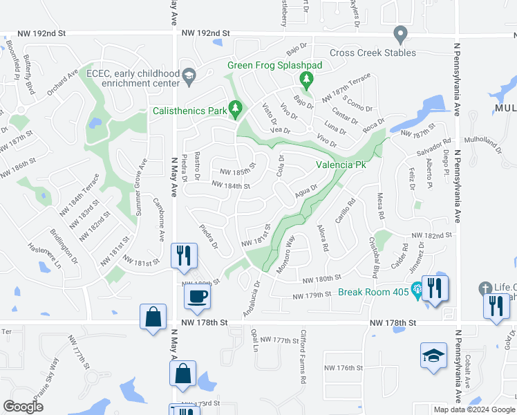map of restaurants, bars, coffee shops, grocery stores, and more near 2609 Northwest 183rd Street in Edmond