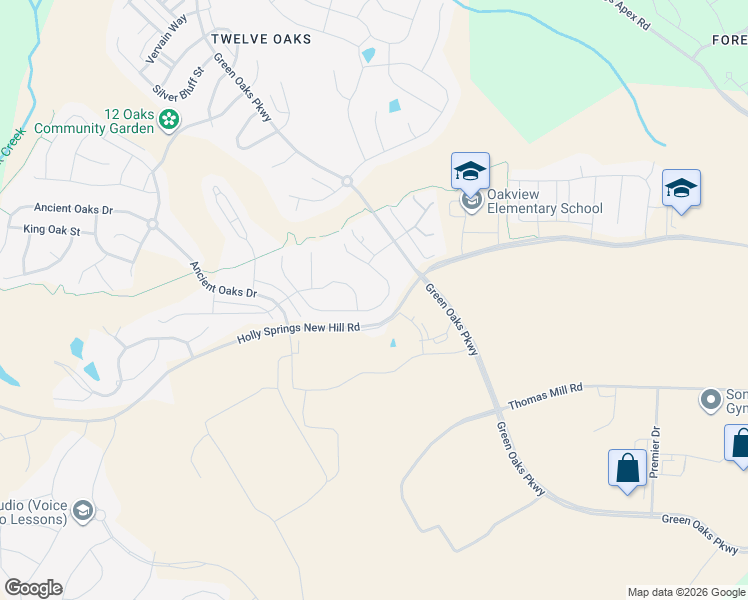 map of restaurants, bars, coffee shops, grocery stores, and more near 217 Lucky Ribbon Lane in Holly Springs