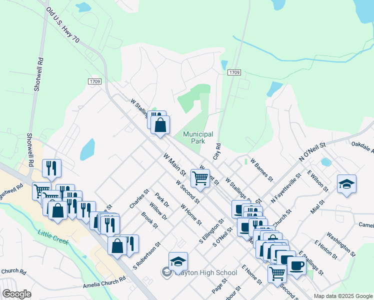 map of restaurants, bars, coffee shops, grocery stores, and more near 325 McCullers Street in Clayton