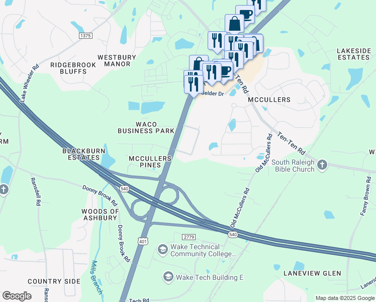 map of restaurants, bars, coffee shops, grocery stores, and more near 8420 Camellia Street in Raleigh