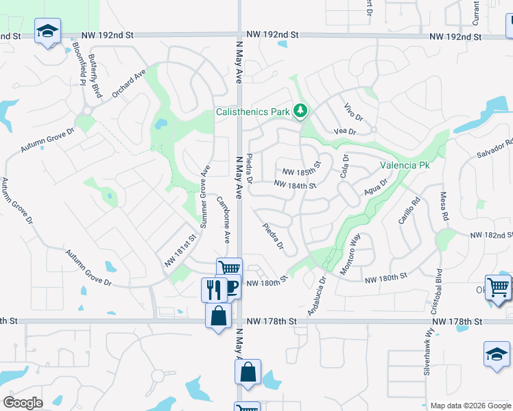 map of restaurants, bars, coffee shops, grocery stores, and more near 3045 Northwest 183rd Street in Edmond