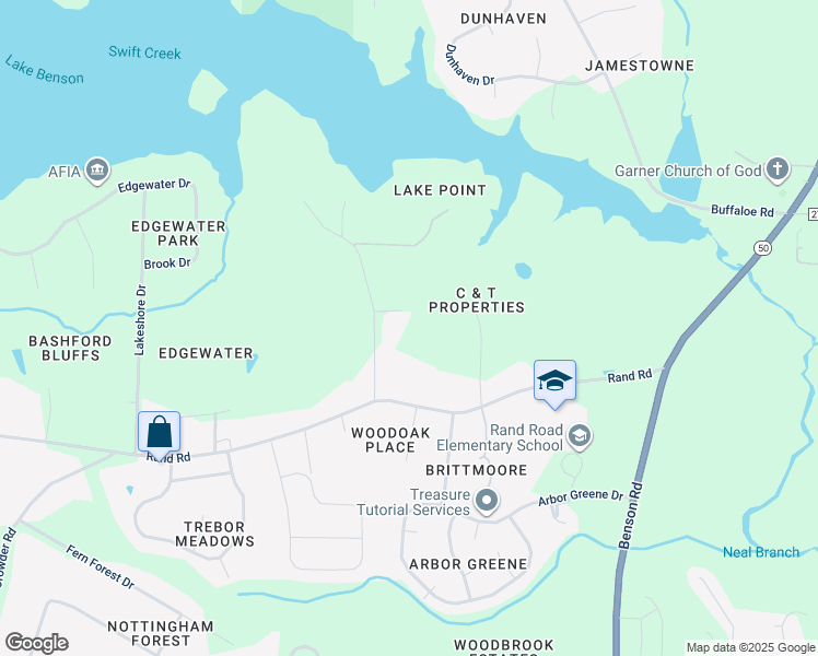 map of restaurants, bars, coffee shops, grocery stores, and more near 912 New Lacy Ln in Garner