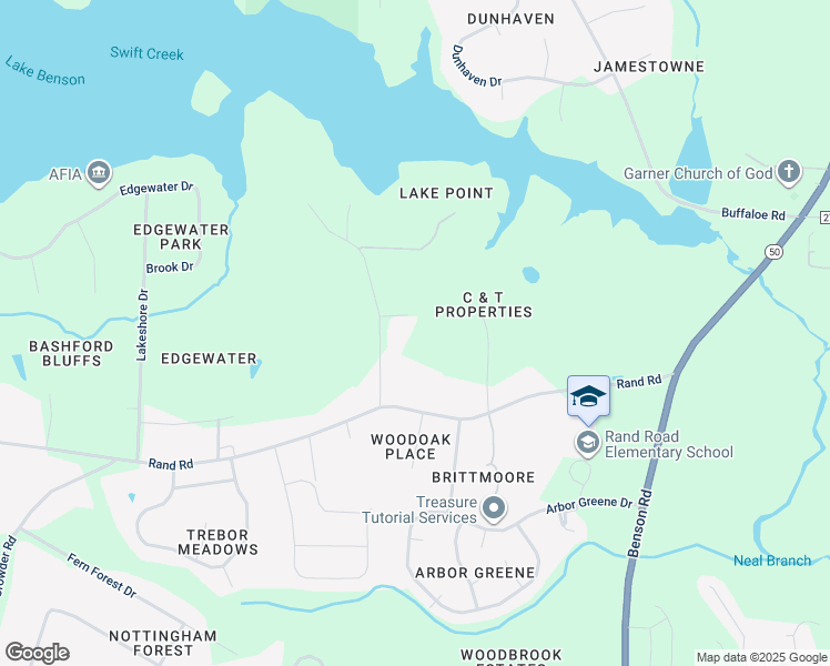 map of restaurants, bars, coffee shops, grocery stores, and more near 912 New Lacy Lane in Garner