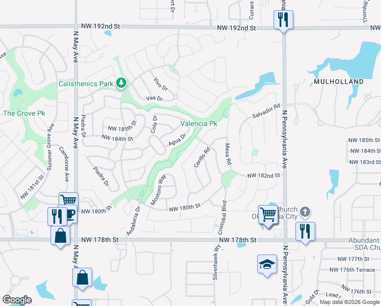 map of restaurants, bars, coffee shops, grocery stores, and more near 18437 Las Meninas Drive in Edmond