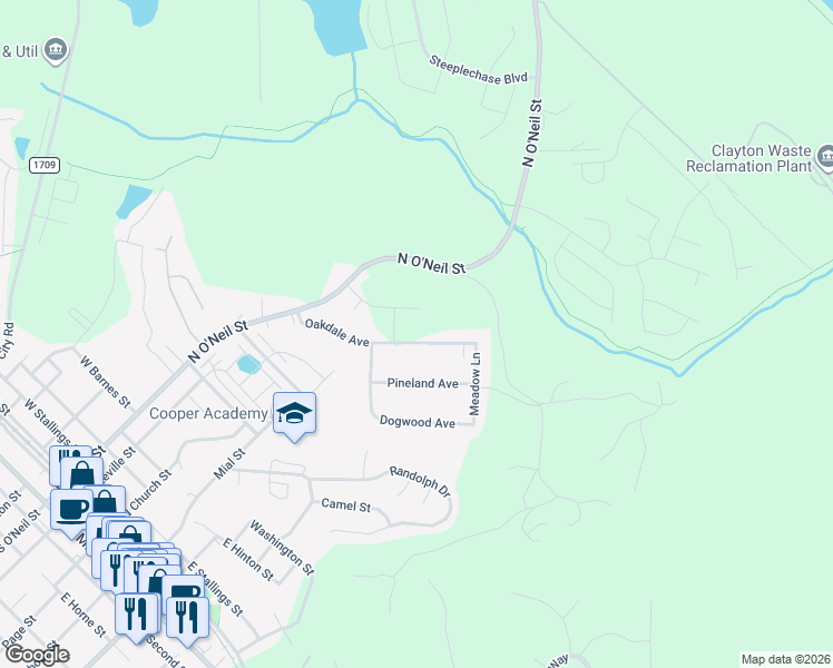 map of restaurants, bars, coffee shops, grocery stores, and more near 214 Oakdale Avenue in Clayton