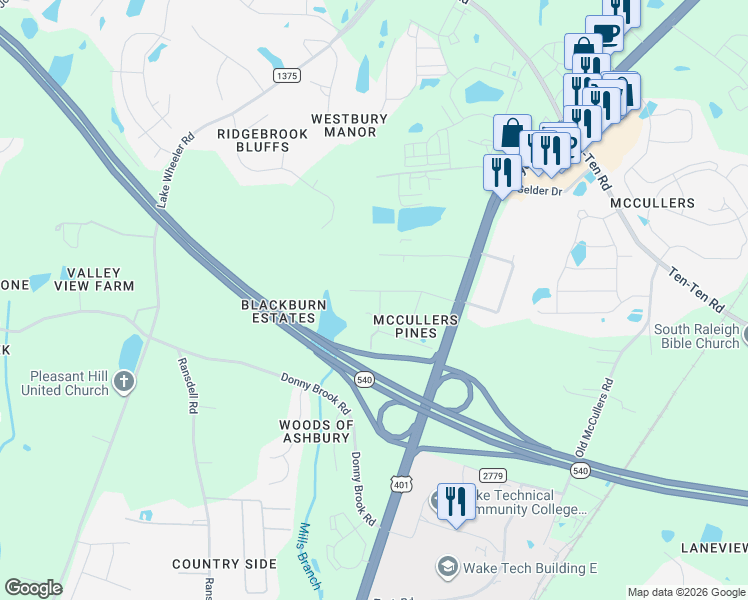 map of restaurants, bars, coffee shops, grocery stores, and more near 3904 Allen Street West in Raleigh