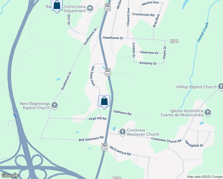 map of restaurants, bars, coffee shops, grocery stores, and more near 3301 U.S. 220 Business in Asheboro