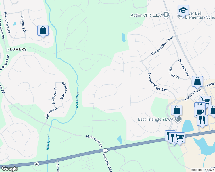 map of restaurants, bars, coffee shops, grocery stores, and more near 500 Rockport Drive in Clayton