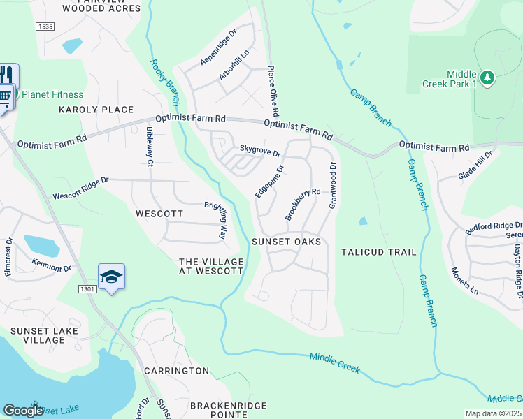 map of restaurants, bars, coffee shops, grocery stores, and more near 429 Edgepine Drive in Holly Springs