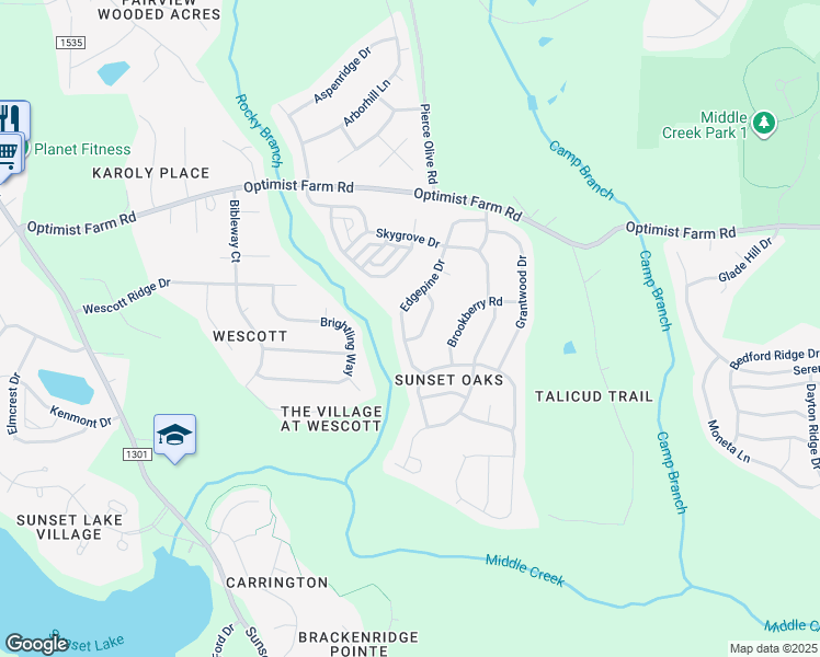 map of restaurants, bars, coffee shops, grocery stores, and more near 429 Edgepine Drive in Holly Springs