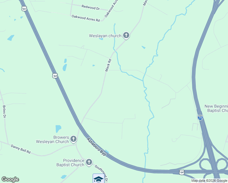 map of restaurants, bars, coffee shops, grocery stores, and more near 1534 Mack Road in Asheboro