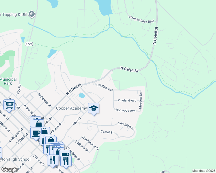 map of restaurants, bars, coffee shops, grocery stores, and more near 164 Oakdale Avenue in Clayton