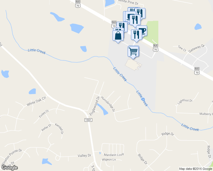 map of restaurants, bars, coffee shops, grocery stores, and more near 2208 Englewood Drive in Clayton