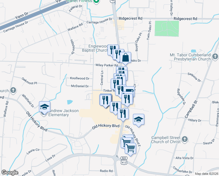 map of restaurants, bars, coffee shops, grocery stores, and more near 53 Tinker Hill Road in Jackson