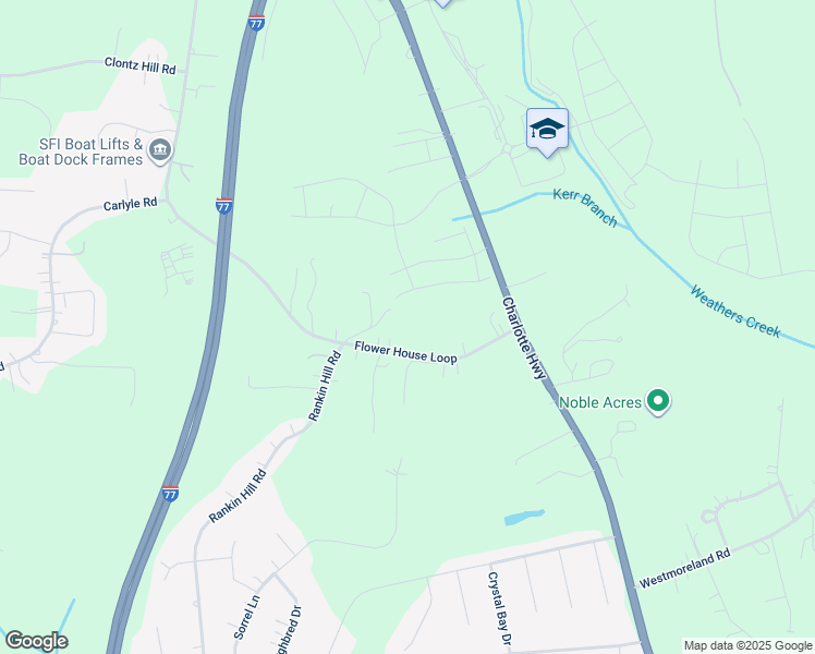 map of restaurants, bars, coffee shops, grocery stores, and more near Flower House Loop in Troutman