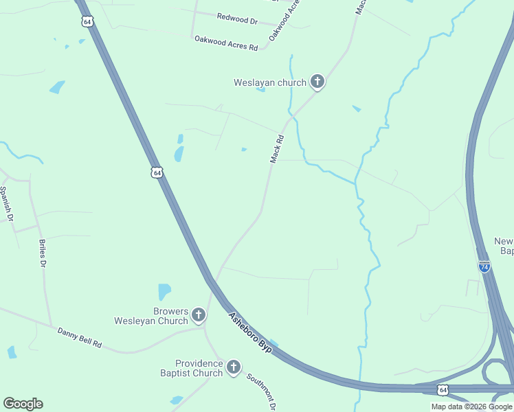 map of restaurants, bars, coffee shops, grocery stores, and more near 1498 Mack Road in Asheboro