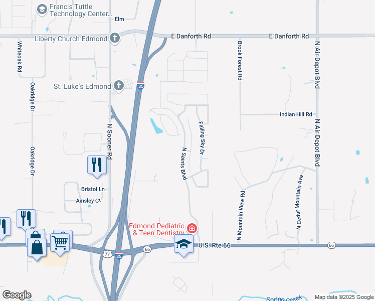 map of restaurants, bars, coffee shops, grocery stores, and more near 501 Outer Banks Way in Edmond