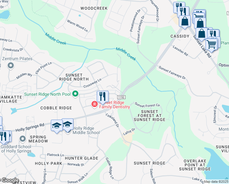map of restaurants, bars, coffee shops, grocery stores, and more near 169 Lumina Place in Holly Springs
