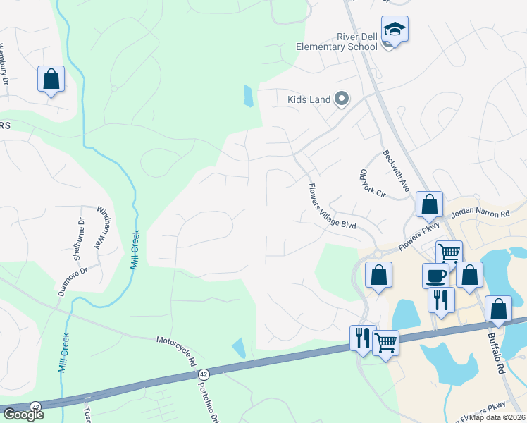 map of restaurants, bars, coffee shops, grocery stores, and more near 255 Chatsworth Lane in Clayton