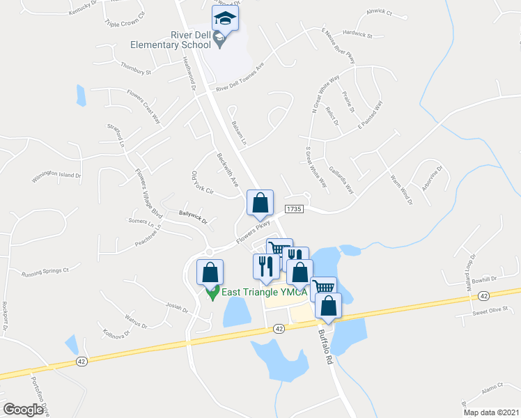 map of restaurants, bars, coffee shops, grocery stores, and more near 37 Peninah Court in Clayton