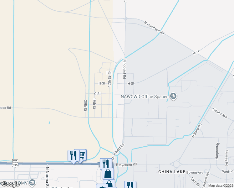 map of restaurants, bars, coffee shops, grocery stores, and more near 16th Street in Ridgecrest