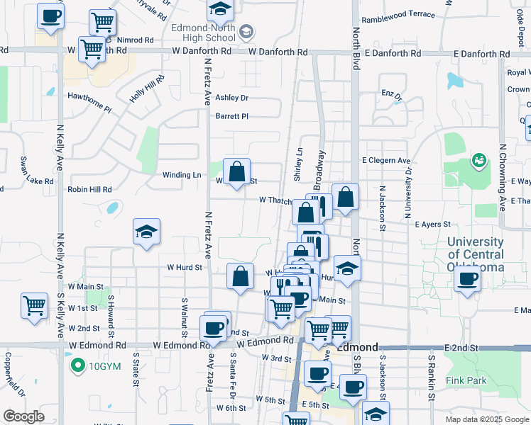 map of restaurants, bars, coffee shops, grocery stores, and more near 408 Sterling Pointe Way in Edmond