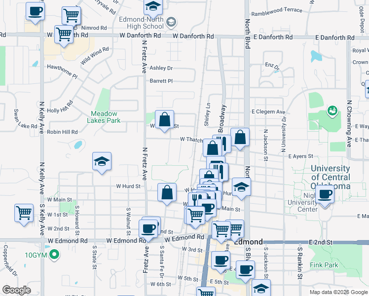 map of restaurants, bars, coffee shops, grocery stores, and more near 408 Sterling Pointe Way in Edmond