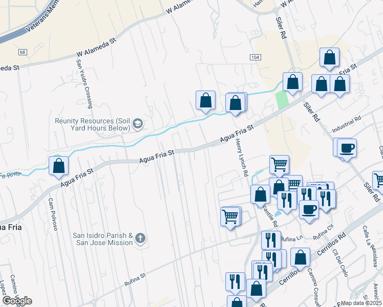 map of restaurants, bars, coffee shops, grocery stores, and more near 3246 Agua Fria Street in Santa Fe