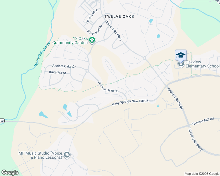 map of restaurants, bars, coffee shops, grocery stores, and more near 409 Ancient Oaks Drive in Holly Springs