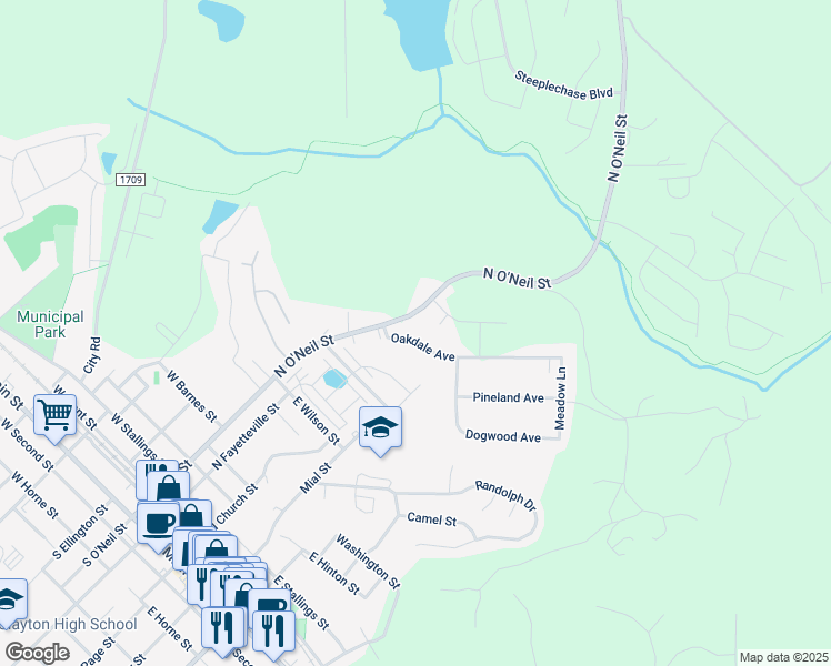 map of restaurants, bars, coffee shops, grocery stores, and more near 140 Oakdale Avenue in Clayton