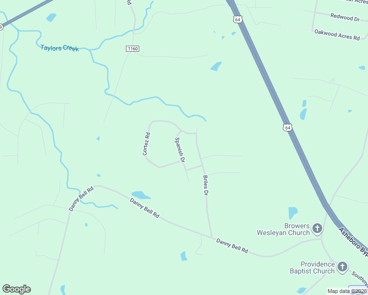 map of restaurants, bars, coffee shops, grocery stores, and more near 1349 Spanish Dr in Asheboro