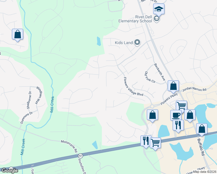 map of restaurants, bars, coffee shops, grocery stores, and more near 255 Chatsworth Lane in Clayton