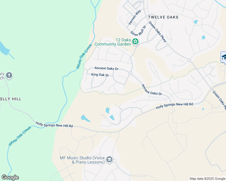 map of restaurants, bars, coffee shops, grocery stores, and more near 105 Duck Branch Drive in Holly Springs
