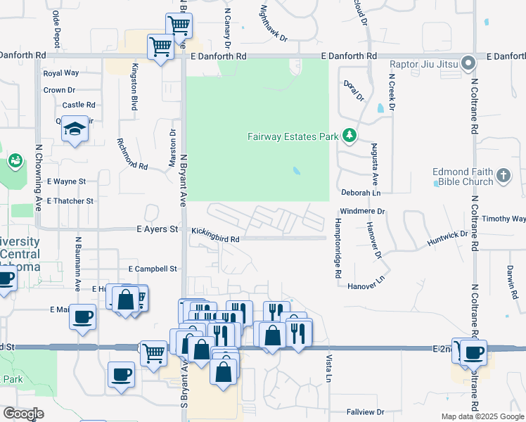 map of restaurants, bars, coffee shops, grocery stores, and more near 1911 Three Stars Road in Edmond
