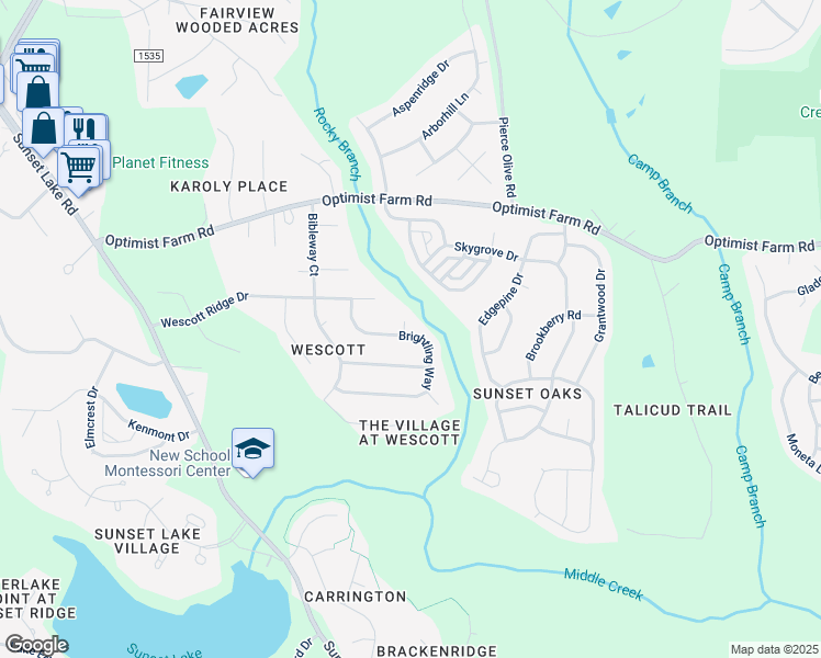 map of restaurants, bars, coffee shops, grocery stores, and more near 101 Witham Court in Holly Springs