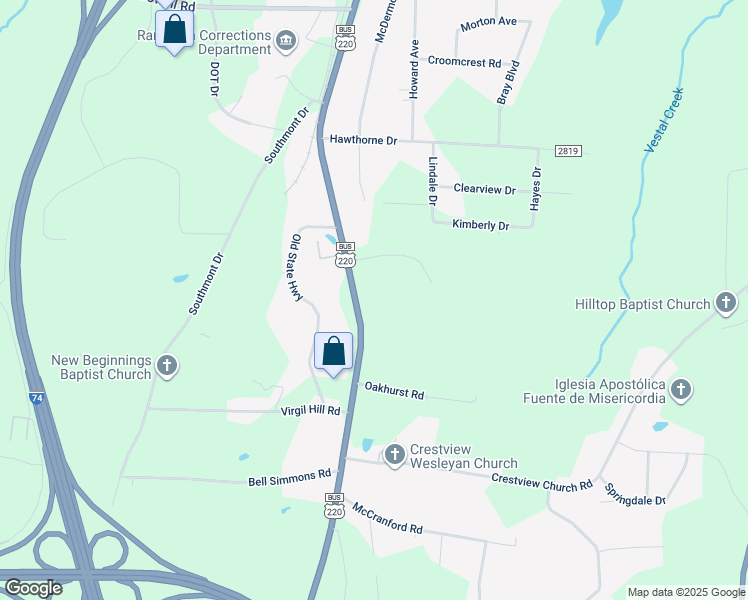 map of restaurants, bars, coffee shops, grocery stores, and more near 3301 U.S. 220 Business in Asheboro