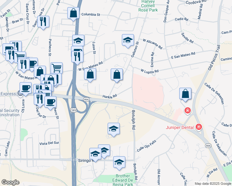 map of restaurants, bars, coffee shops, grocery stores, and more near 1691B Galisteo Street in Santa Fe